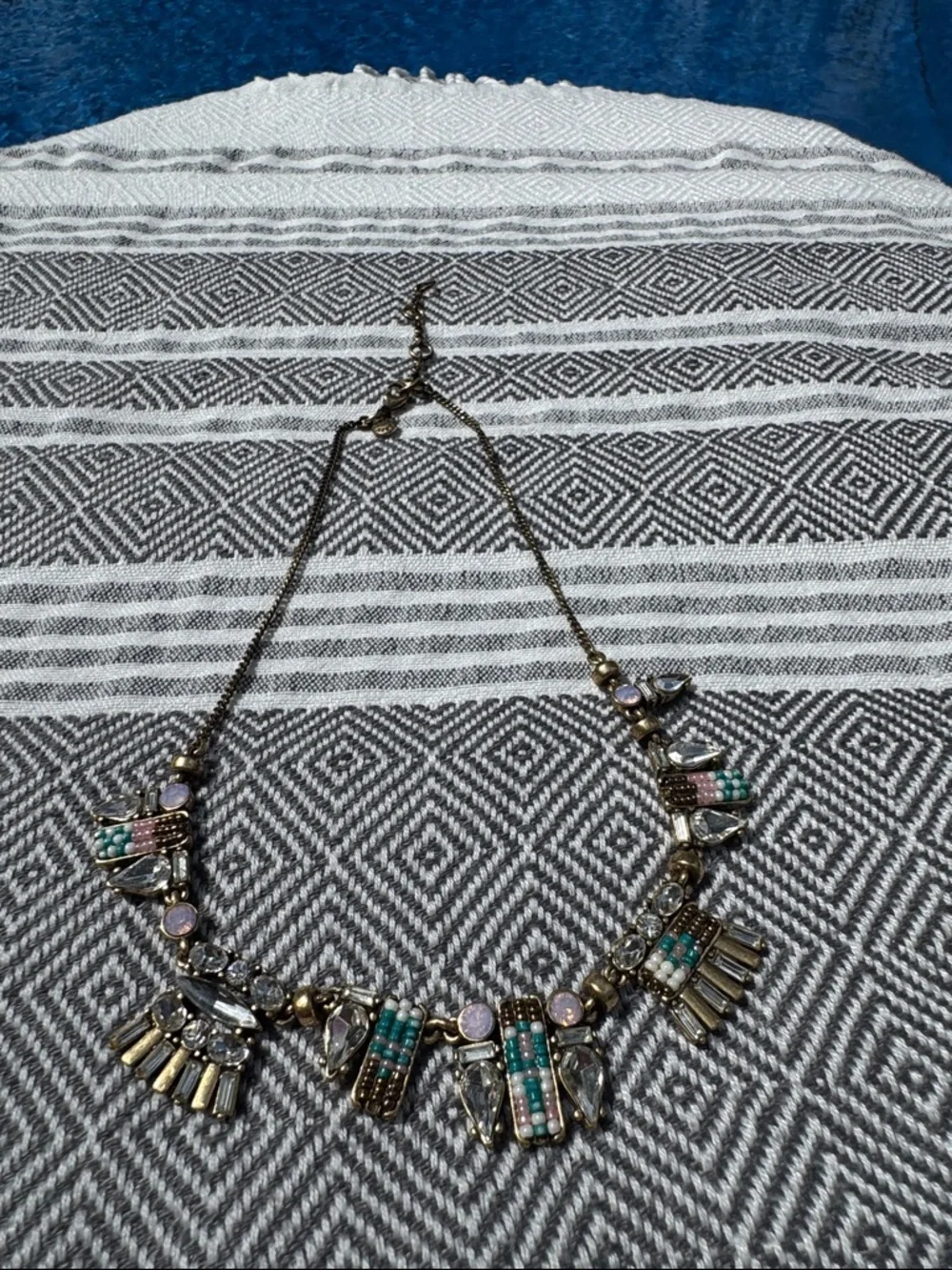 Jcrew Statement Beaded Pendant Necklace in Pastel Pink & Turquoise